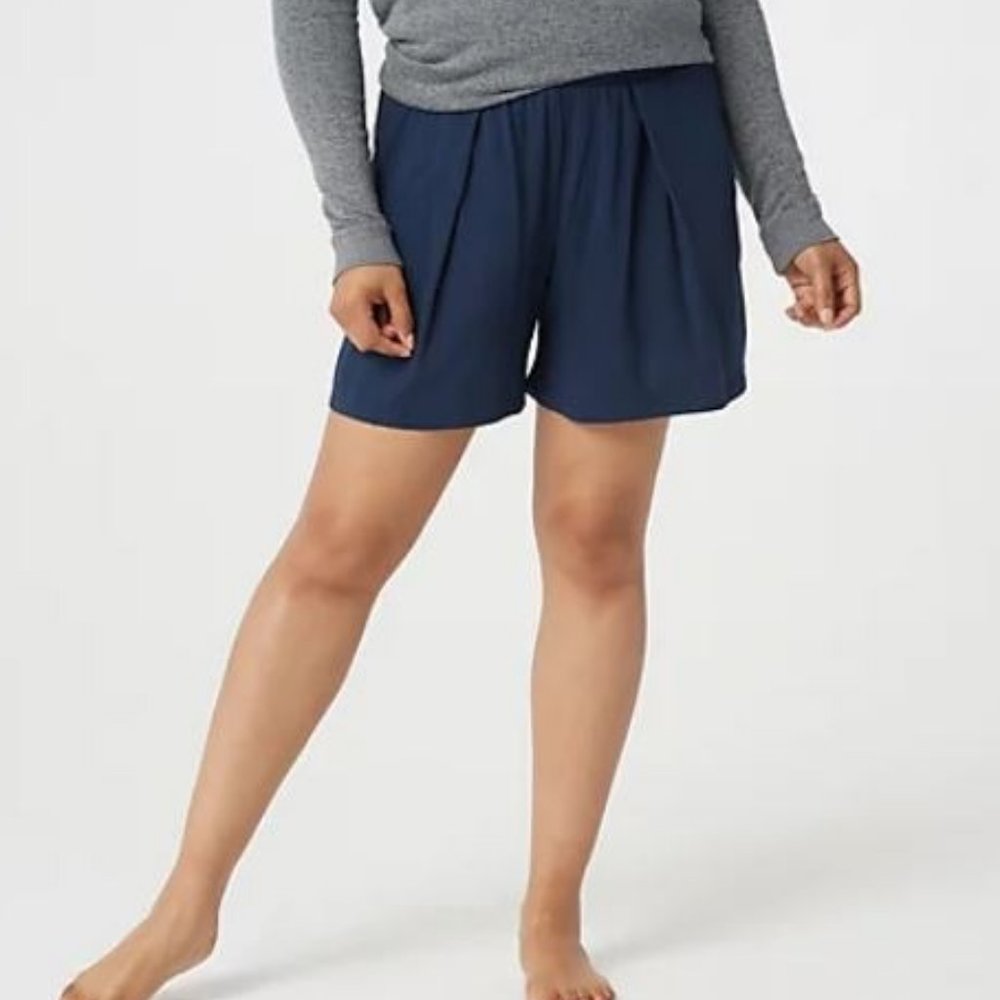 AnyBody Cozy Knit Pleated Shorts Navy 5722
